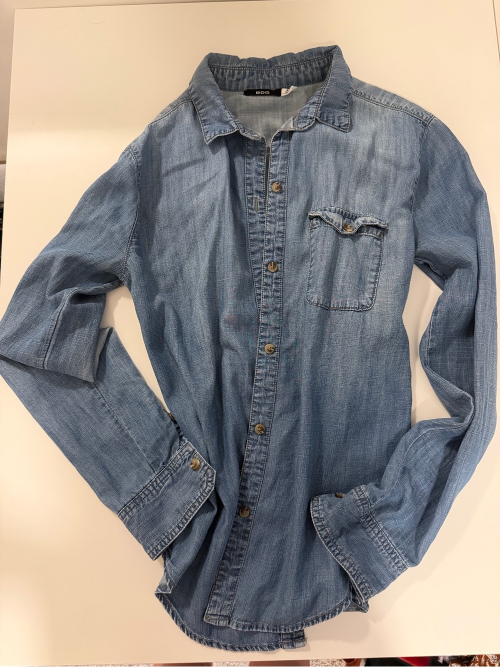 BDG Washed Light Blue Denim Button-Down Shirt